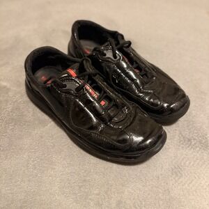Prada America's Cup Sneakers Black Low Top Patent Leather men's size 6US 36.5 EU